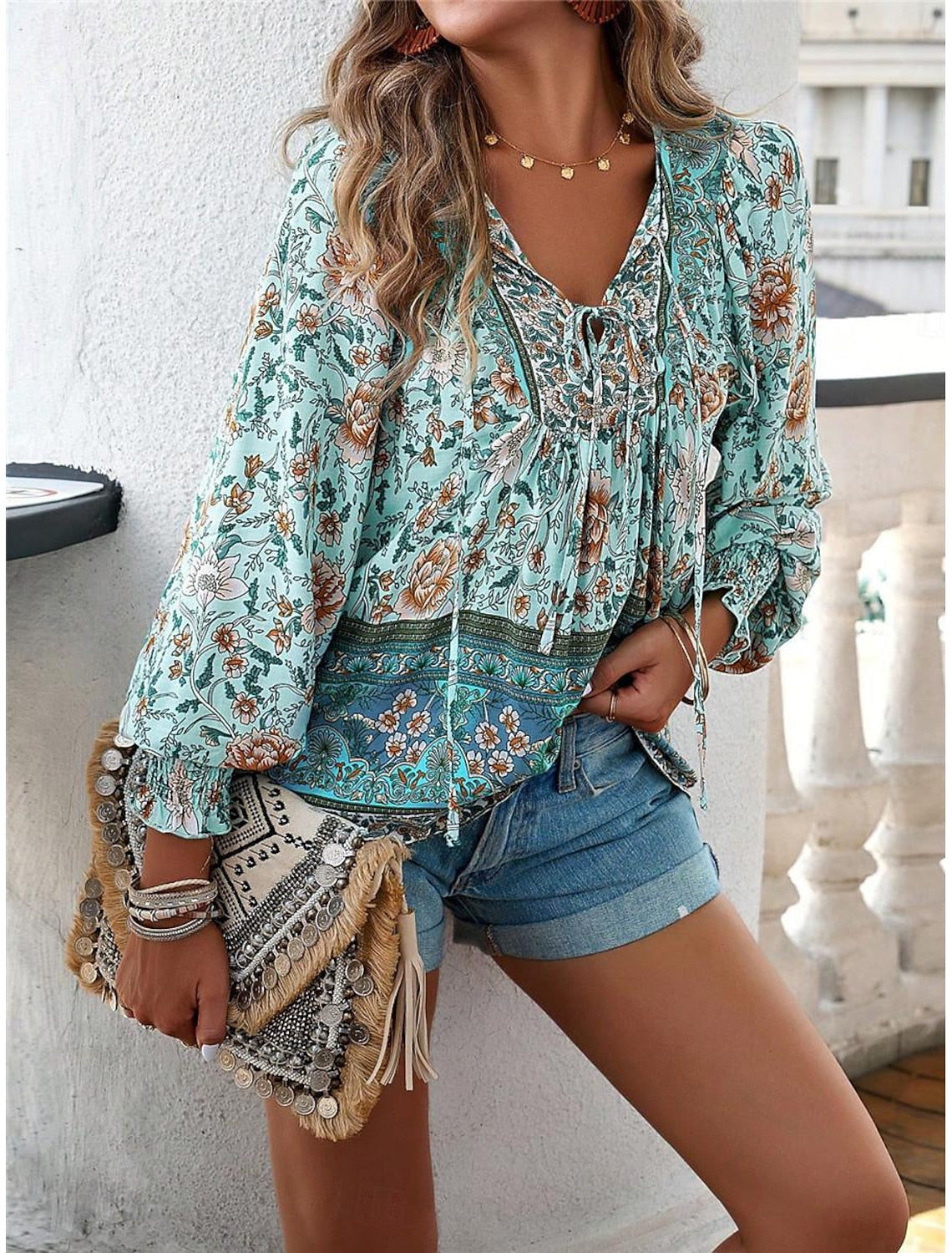 Boho gebloemd kanten shirt voor de zomer - Mirjam