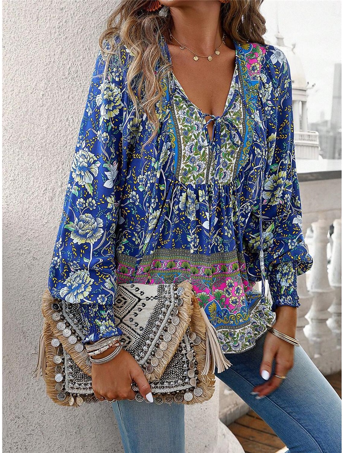 Boho gebloemd kanten shirt voor de zomer - Mirjam